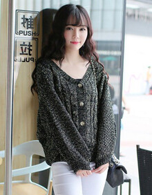 浅末热销女装~V领蝙蝠袖麻花<em>编毛衣</em>开衫外套
