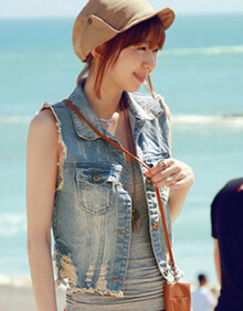 2014韩国代购海边随意<em>搭配</em>牛仔<em>短马甲</em>N508C
