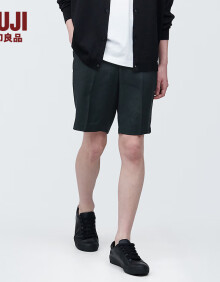 无印良品（MUJI） 男式 麻混 短裤 男士裤子夏季款 休闲裤 AE0X3C4S 黑色 S(165/72A)