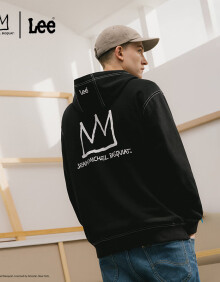 Lee【Basquiat联名】24春夏新品舒适版刺绣Logo男连帽长袖卫衣潮 黑色 M