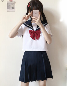 淿瑶jk制服正统水手服套装日系学院风软妹三本襟短袖夏款樱花刺绣班服半身裙女装 基础款单件短袖上衣+羽根结 M