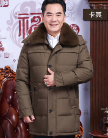 羽绒服男中老年加厚中长款大码老年人保暖外套爸爸装狐狸毛领 687卡其色 4XL/195