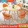 80cm木纹圆桌橘色布椅