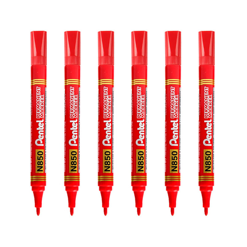 派通（Pentel）油性圆头记号笔速干耐水大头笔 N850 红色6支装