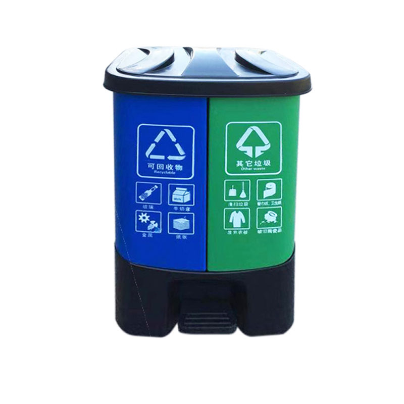敏胤 L2040 脚踏式有盖分类环保垃圾桶 20L*2/40L 厨余垃圾+可回收 （绿色+蓝色）