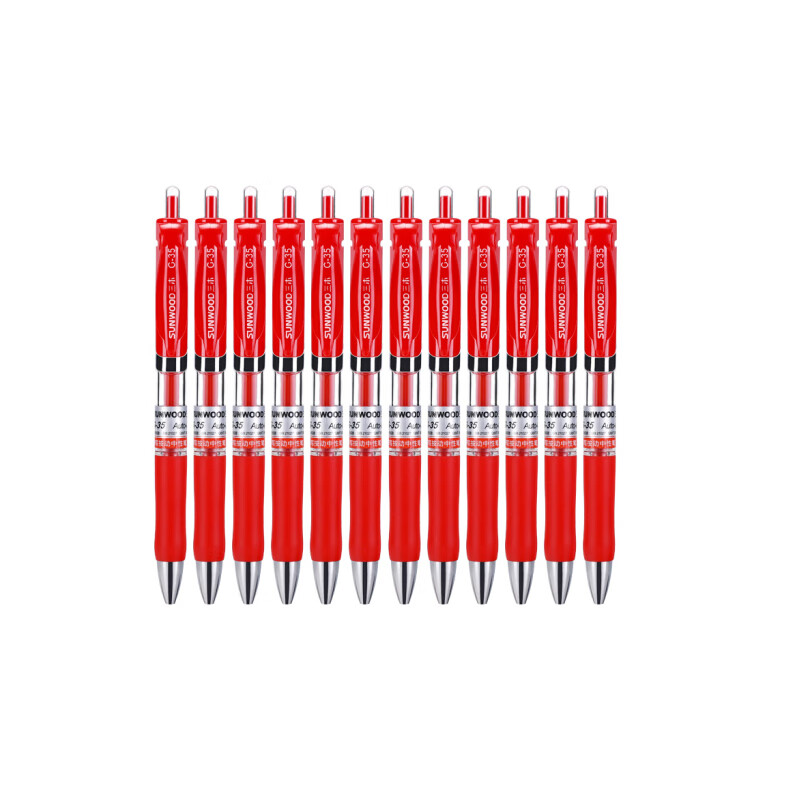 三木(SUNWOOD) 12盒144支 0.5mm按动中性笔签字笔水笔 红色 G-35