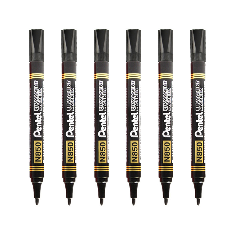 派通（Pentel）油性圆头记号笔速干耐水大头笔 N850 黑色6支装