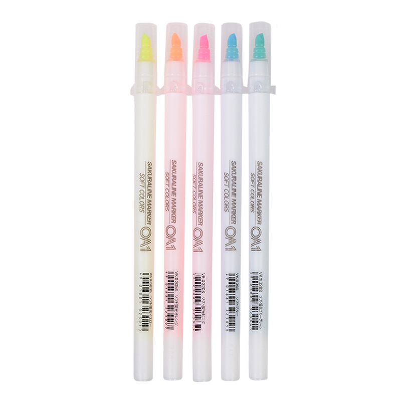 樱花(SAKURA)水性荧光笔签字笔马克笔水笔 单头淡荧光色系5支套装