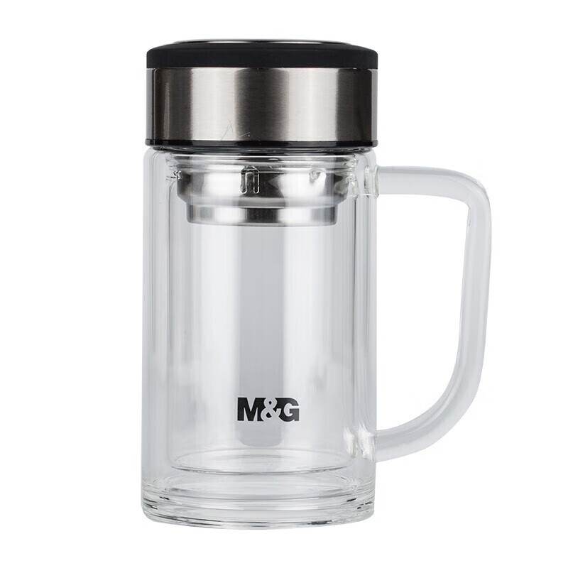 晨光（M&G）玻璃杯 高档手柄双层玻璃杯350ml 水杯学生居家办公 ARC92576