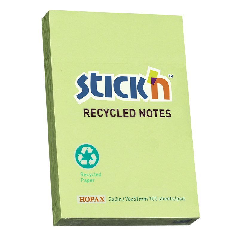 N次贴(stickn) 环保再生纸便条便利贴记事贴留言告事贴 76*51mm.绿色 36504(24本装)