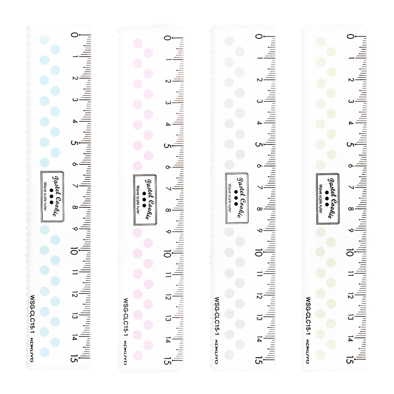 日本KOKUYO国誉15cm亚克力WSG-CLC15-1波浪直尺波浪尺文具淡彩曲奇透明波点尺子40个 波浪尺15cm（颜色随机）
