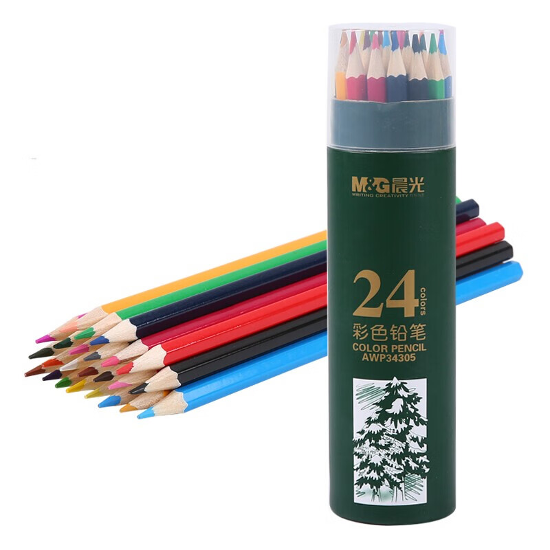 晨光（M&G）彩色铅笔 24色水溶性素描彩笔 画笔手绘美术绘画涂鸦画画 AWP34305 单筒装