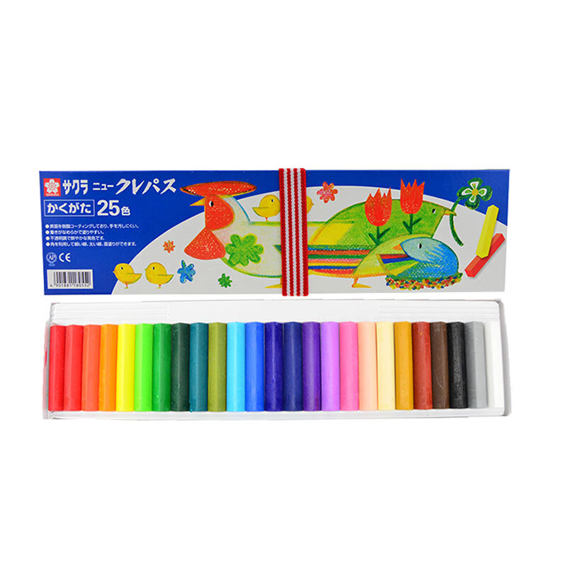 樱花(SAKURA)油画棒蜡笔美术儿童绘画 25色套装方形笔杆 带色卡松紧带 NEP-25