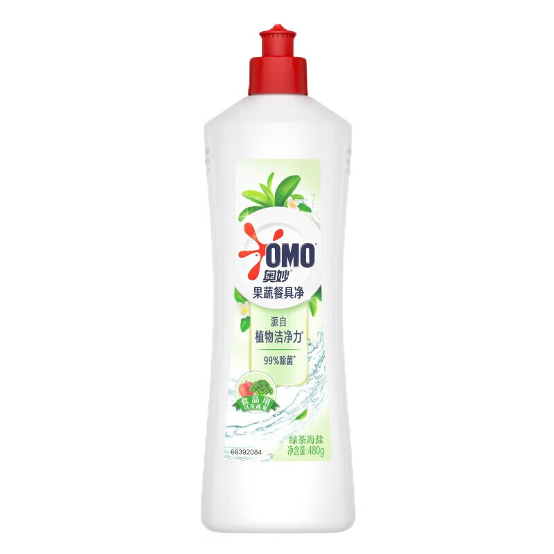 奥妙（OMO）洗洁精食品级果蔬餐具净去油温和去农残除味绿茶海盐480g*6瓶