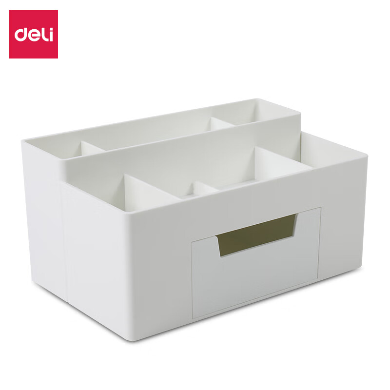 得力(deli)简约桌面收纳盒 组合式带抽屉储物盒 多隔间化妆笔刷收纳盒 小物件整理盒 白