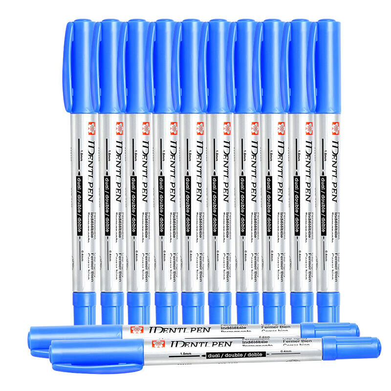 樱花(SAKURA)双头记号笔中性笔签字笔马克笔油性勾线笔光盘笔 12支（整盒装）蓝色