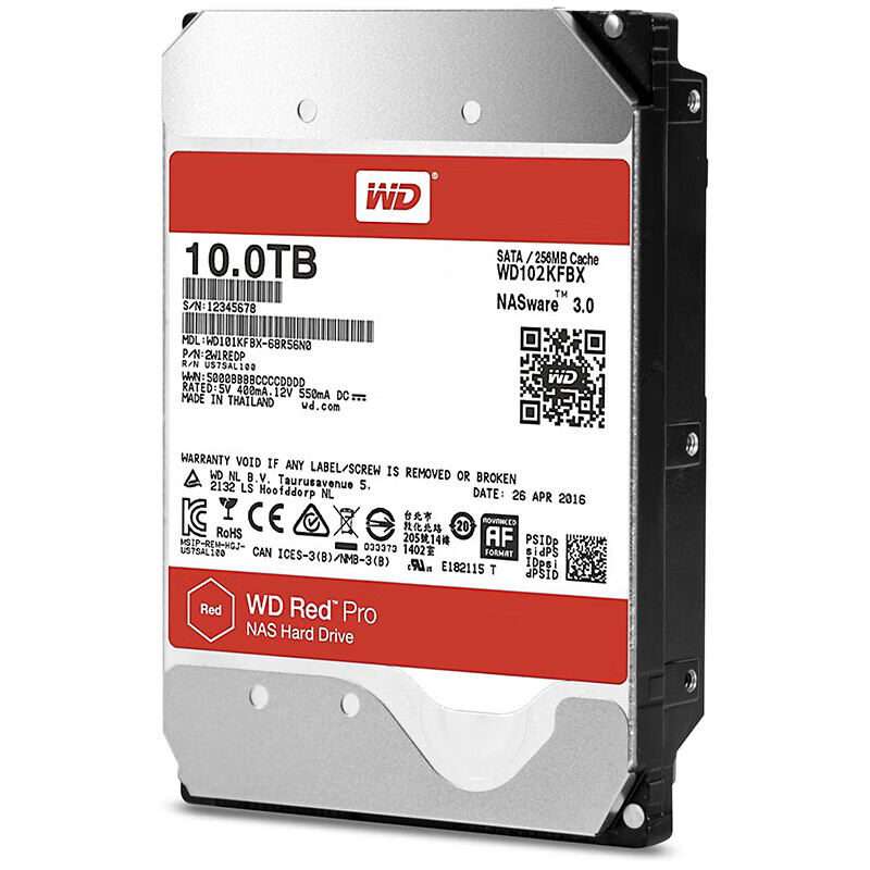 西部数据(WD)红盘Pro 10TB 网络储存硬盘(NAS硬盘/SATA6Gb/s/256