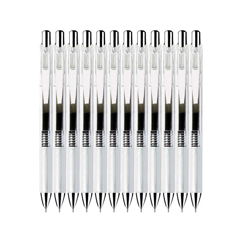 派通（Pentel）0.5mm按动中性笔速干水笔彩色透明杆针管签字笔考试办公用黑色10支单