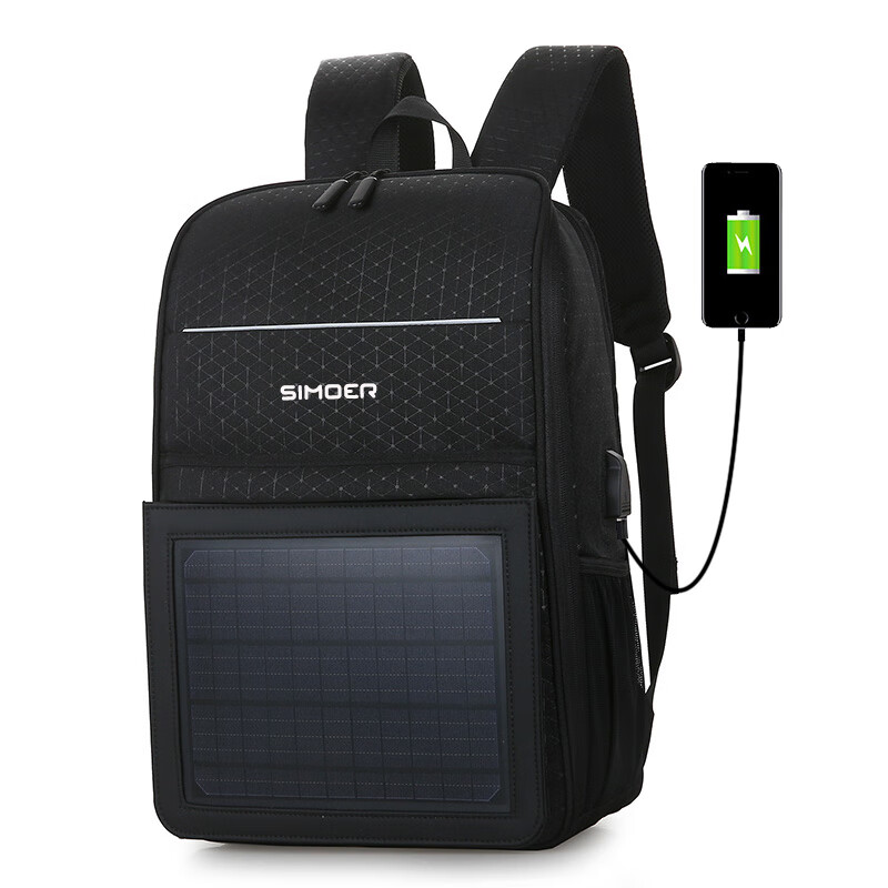 斯莫尔（SIMOER）SL-6016 黑色 背包男时尚潮流韩版双肩包公文包男新款太阳能充电书包