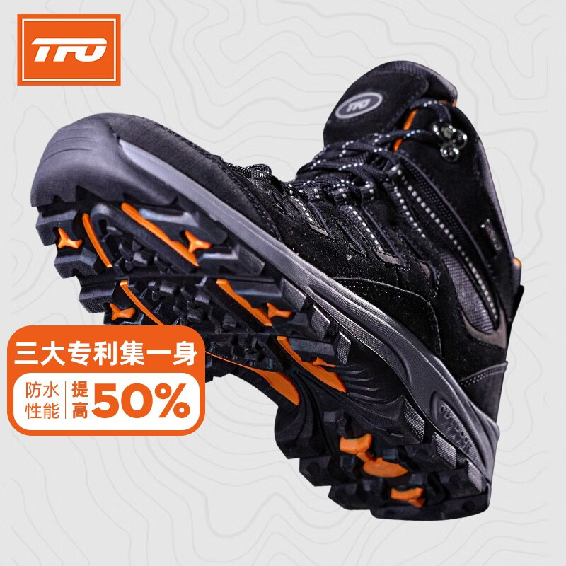 TFO登山鞋 高帮透气防水户外鞋 耐磨防滑徒步鞋旅游越野鞋 男款黑色 37
