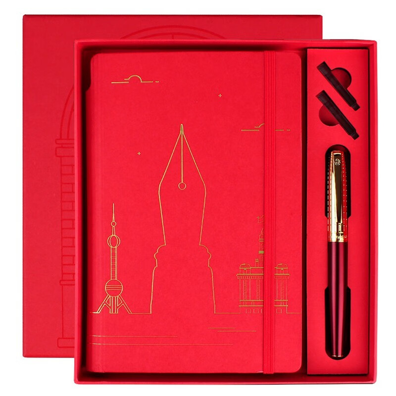 英雄（HERO）钢笔礼盒 382PLUS红色百年荣耀礼盒铱金尖钢笔笔记本套装商务办公礼品