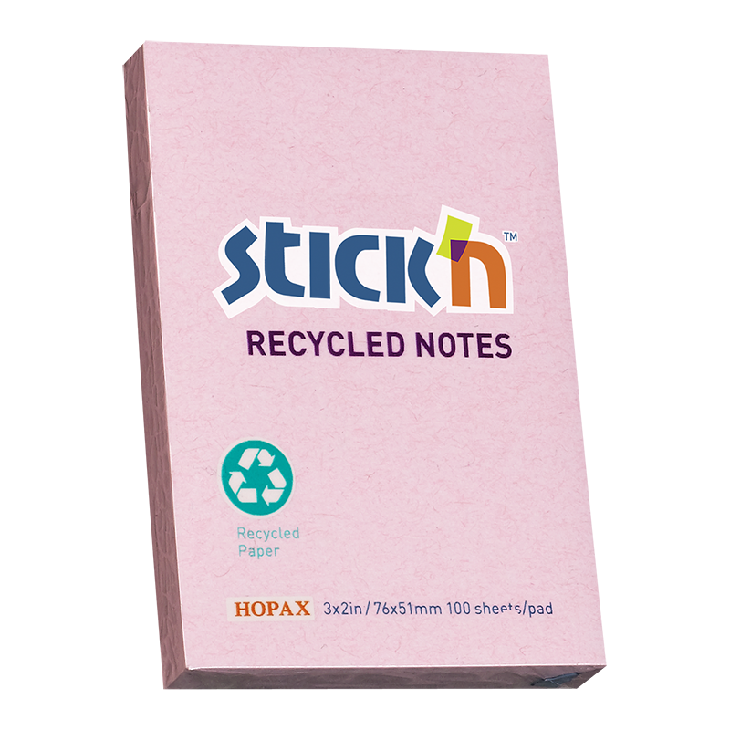 N次贴(stickn) 环保再生纸便条便利贴记事贴留言告事贴 76*51mm.粉色 36502(24本装)