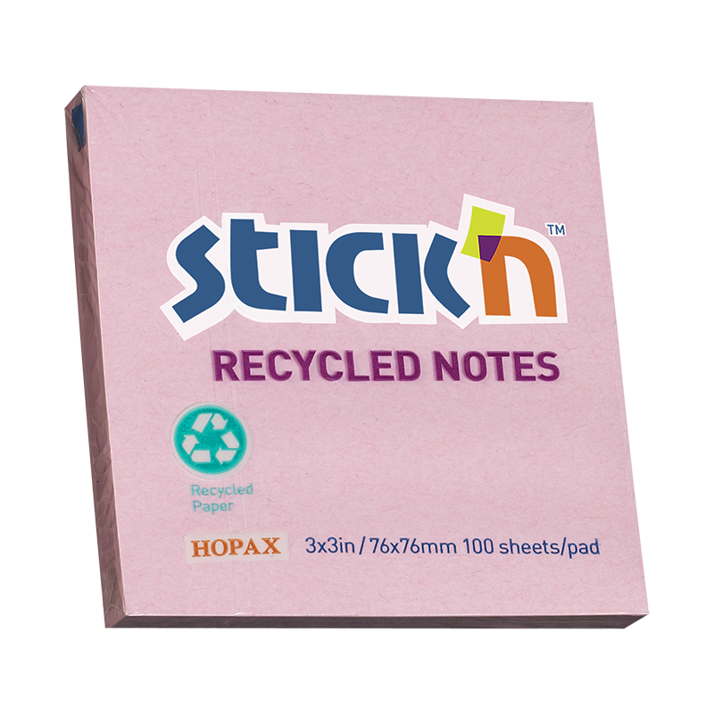 N次贴(stickn) 环保再生纸便条便利贴记事贴留言告事贴 76*76mm.粉色 36506(24本装)