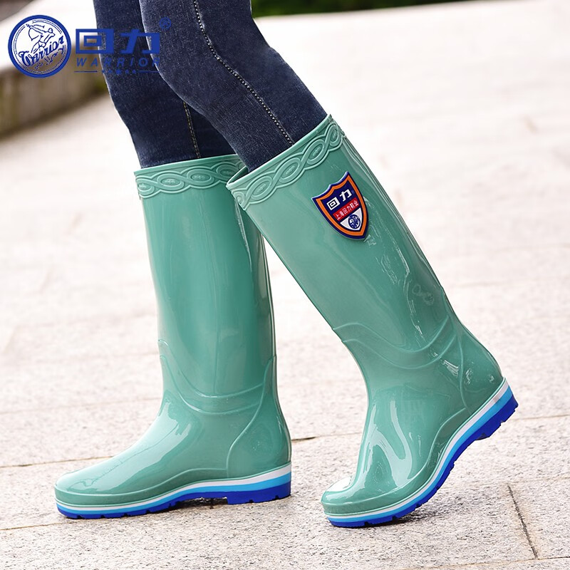 回力雨鞋女式款时尚户外雨靴防水鞋不易滑套鞋舒适耐磨胶鞋 HXL703 绿色高筒 39
