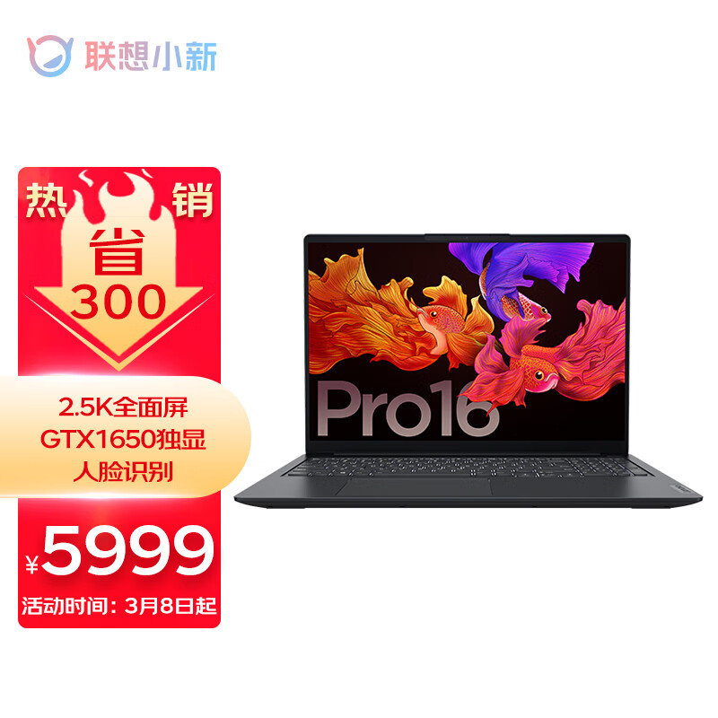 联想笔记本电脑小新Pro16 16英寸全面屏性能游戏轻薄本(标压R7-5800H 16G 512G 2.5K 120Hz GTX1650)锐龙版