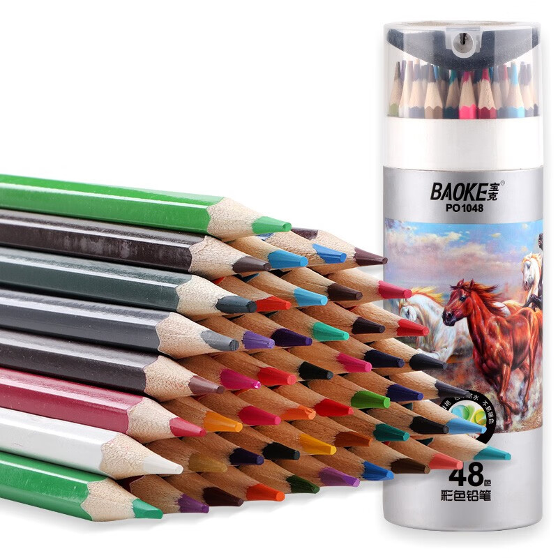 宝克（BAOKE）PO1048 油性彩色铅笔六角木制铅笔 色彩清晰绘画彩铅 48色 纸筒装