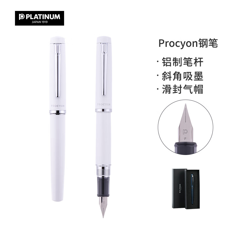 白金（PLATINUM）PNS-5000钢笔PROCYON练字铱金笔尖墨囊可替换 陶瓷白 F尖