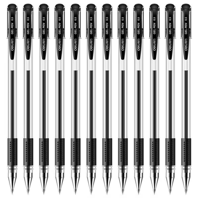得力(deli)0.5mm经典办公子弹头中性笔 水笔签字笔 1盒装 黑色12支/盒6600ES