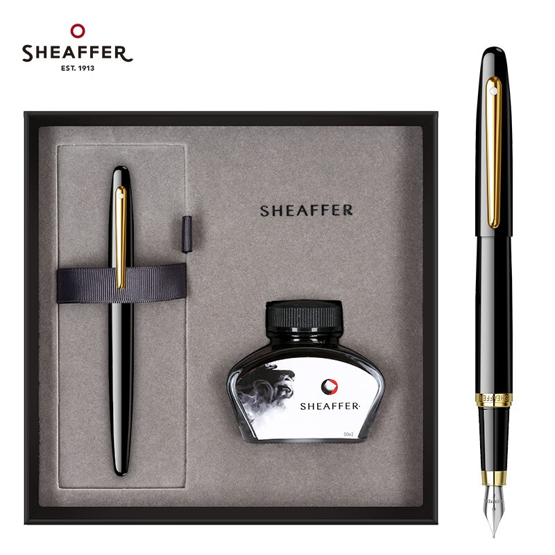 犀飞利（Sheaffer）VFM钢笔套装商务办公 学生 礼品签字笔笔墨套装 黑漆金夹