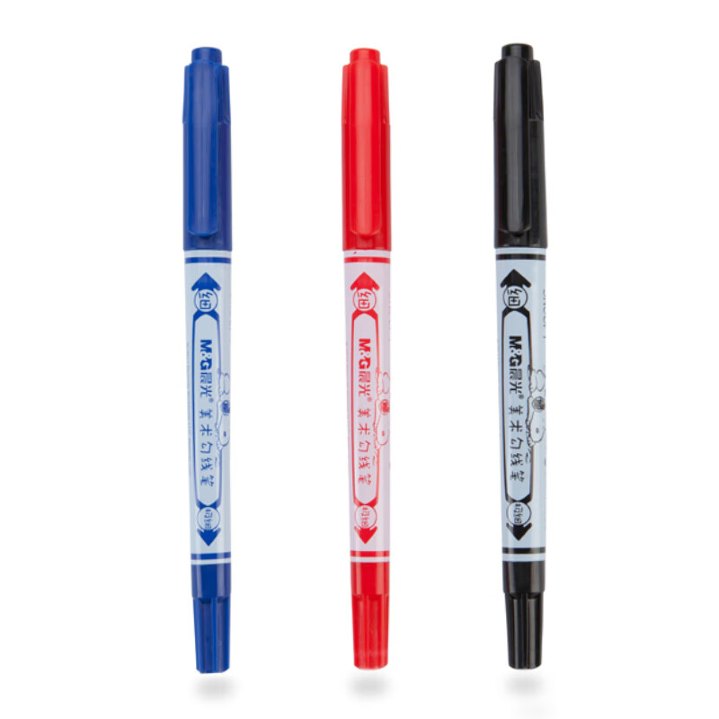晨光(M&G)细杆黑色双头记号笔勾线笔 24支/2盒 SPM21302蓝色