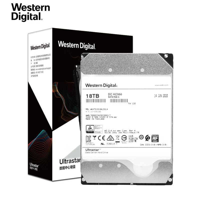 西部数据 (Western Digital) 18TB HC550 SATA6Gb/s 7200转512M 氦气密封 企业级硬盘（WUH721818ALE6L4）