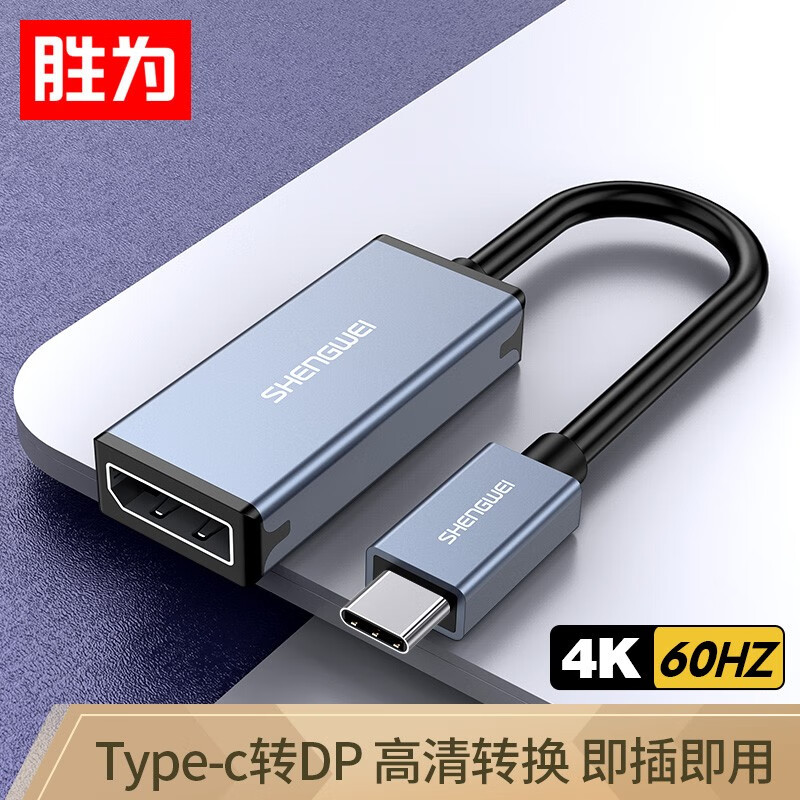 胜为（shengwei）Type-c转DP母头转换器线 USB-C扩展坞适用苹果Mac笔记
