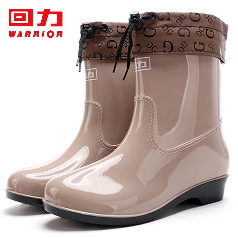 回力雨鞋女士款加绒加棉保暖时尚雨靴水鞋水靴户外防水不易滑耐磨舒适HL523卡其37码