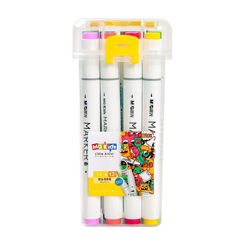 晨光（M&G）水彩笔 记号笔 MGKids水性软头双头马克笔12色手绘绘画设计套装学生画笔ZPMV8001