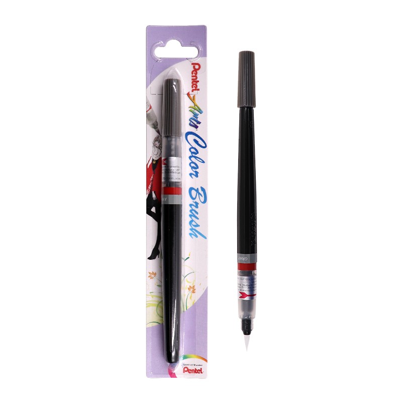 派通（Pentel）科学毛笔小楷练字软毛笔 书法笔便携彩色绘画手帐手绘笔可换墨胆 XGFL 灰色