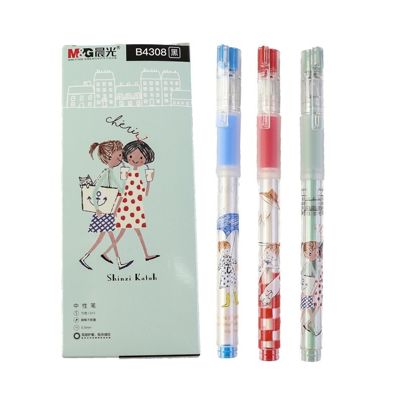 晨光（M&G）中性笔全针管拔插款0.5mm Cheri女孩可爱水笔签字笔 QGPB4308 黑色10支装 颜色随机