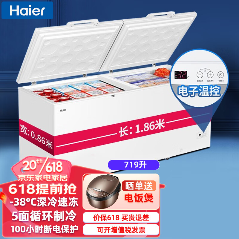 海尔（Haier）冰柜商用大容量719升 冷藏冷冻转换双门超低温冷柜 电子温控深冷速冻保鲜