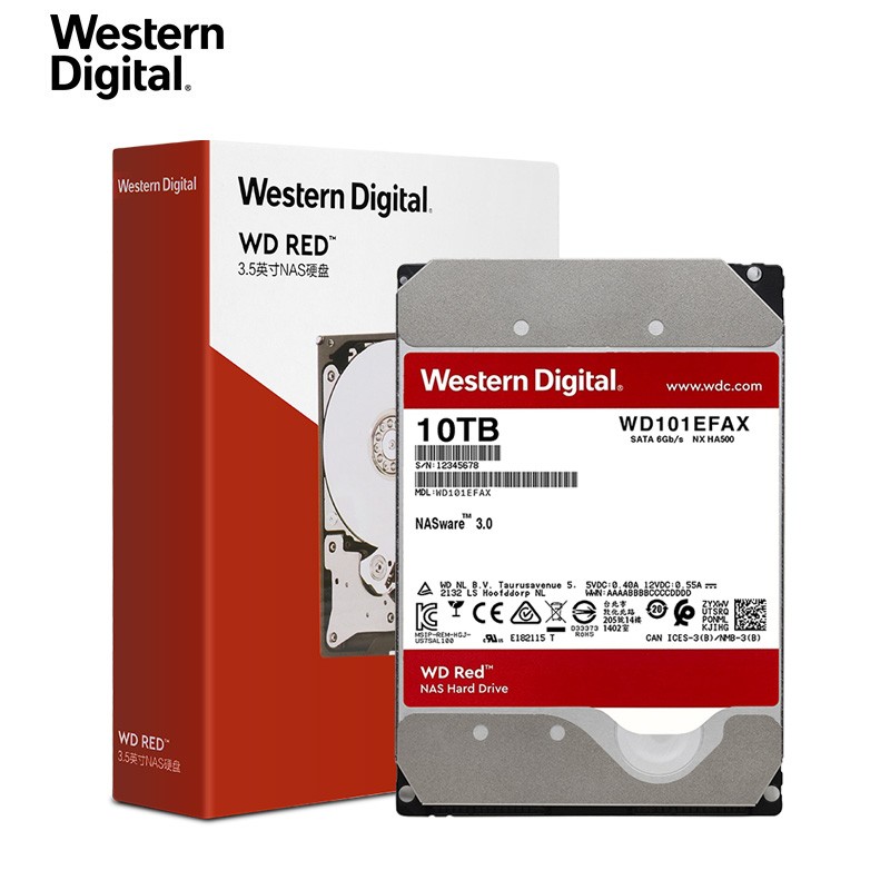 西部数据(WD)红盘 10TB SATA6Gb/s 网络存储(NAS)硬盘(WD101EFAX)（五年质保）