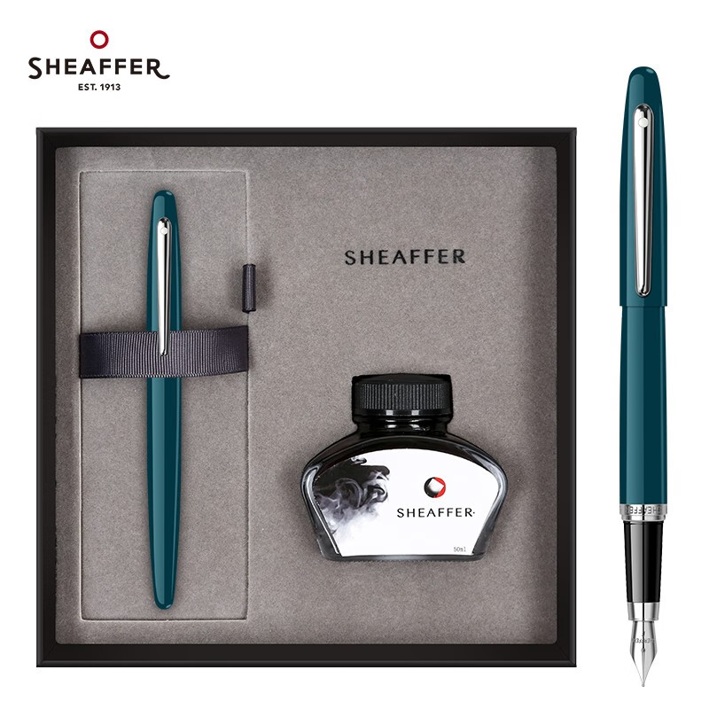 犀飞利（Sheaffer）VFM钢笔套装商务办公 学生 礼品签字笔笔墨套装 孔雀绿白夹