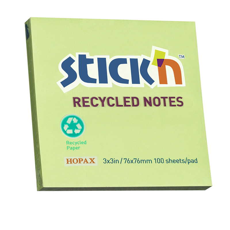 N次贴(stickn) 环保再生纸便条便利贴记事贴留言告事贴 76*76mm.绿色 365