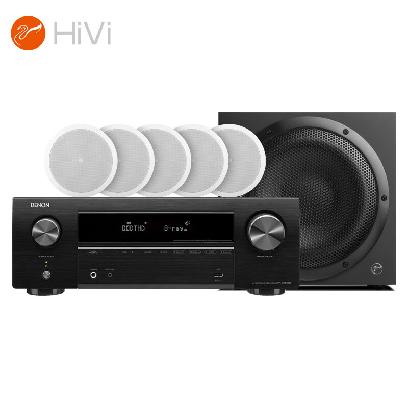 惠威（HiVi) JX6*5+Sub10G+天龙AVR-X550功放 嵌入式音响5.1声道家庭影院套装入墙式喇叭功放低音炮组合