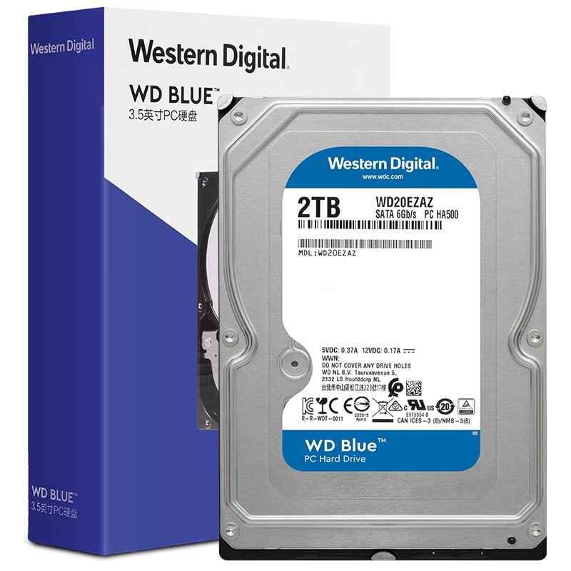 西部数据(Western Digital)蓝盘 2TB SATA6Gb/s 256MB 台式机械硬盘(WD20EZAZ)（2年包换）