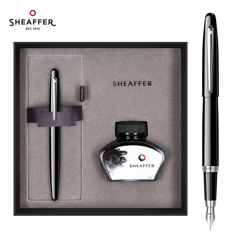 犀飞利（Sheaffer）VFM钢笔套装商务办公 学生 礼品签字笔笔墨套装 黑漆白夹