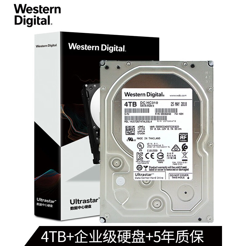 西部数据（Western Digital）4TB HC310 (企业数据存储｜550TB负载/年｜200万小时/MTBF)（企业优选 五年质保