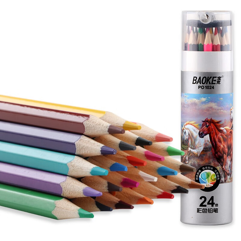 宝克（BAOKE）PO1024 油性彩色铅笔六角木制铅笔 色彩清晰绘画彩铅 24色 纸筒装【5盒装】