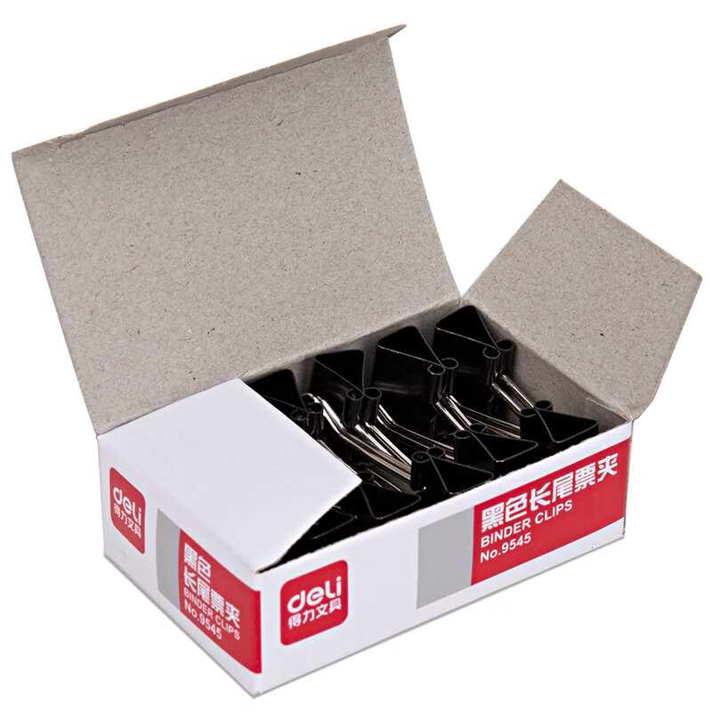 得力（deli） 盒装多色长尾夹 票夹 票据文件票夹 夹子 经济版9544黑色25mm(1